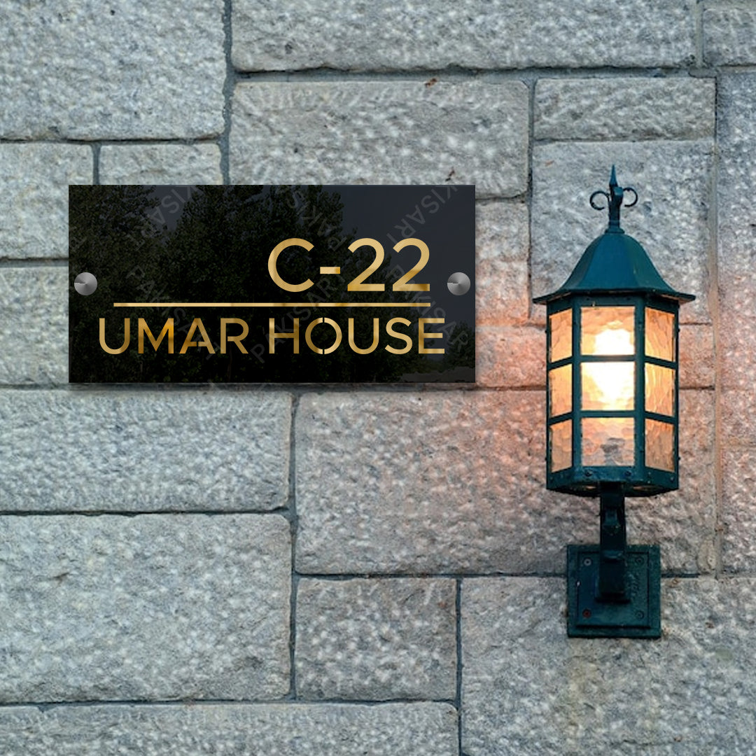 Black and Gold House Name Plate
