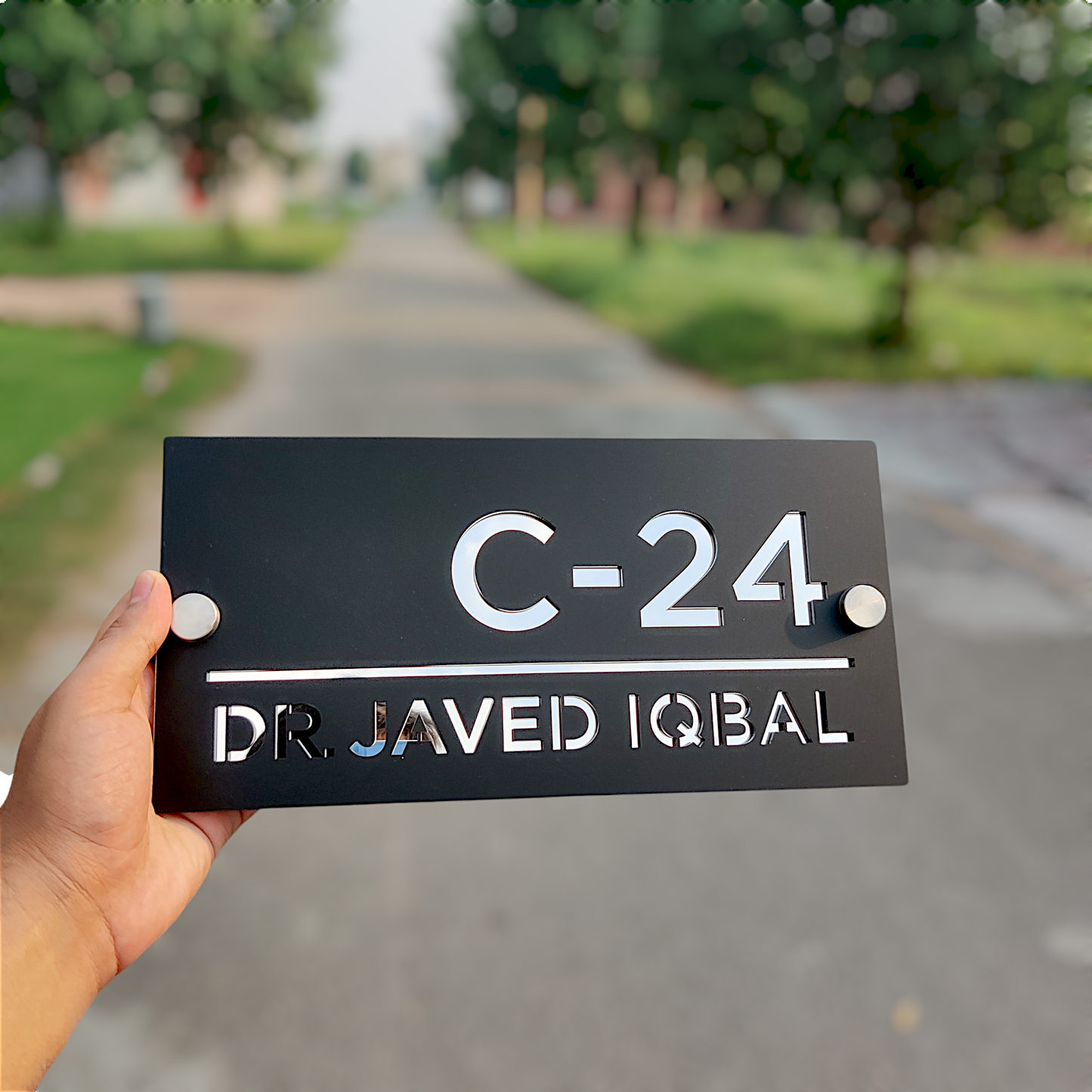 Matte Black & Mirror Silver Name Plate